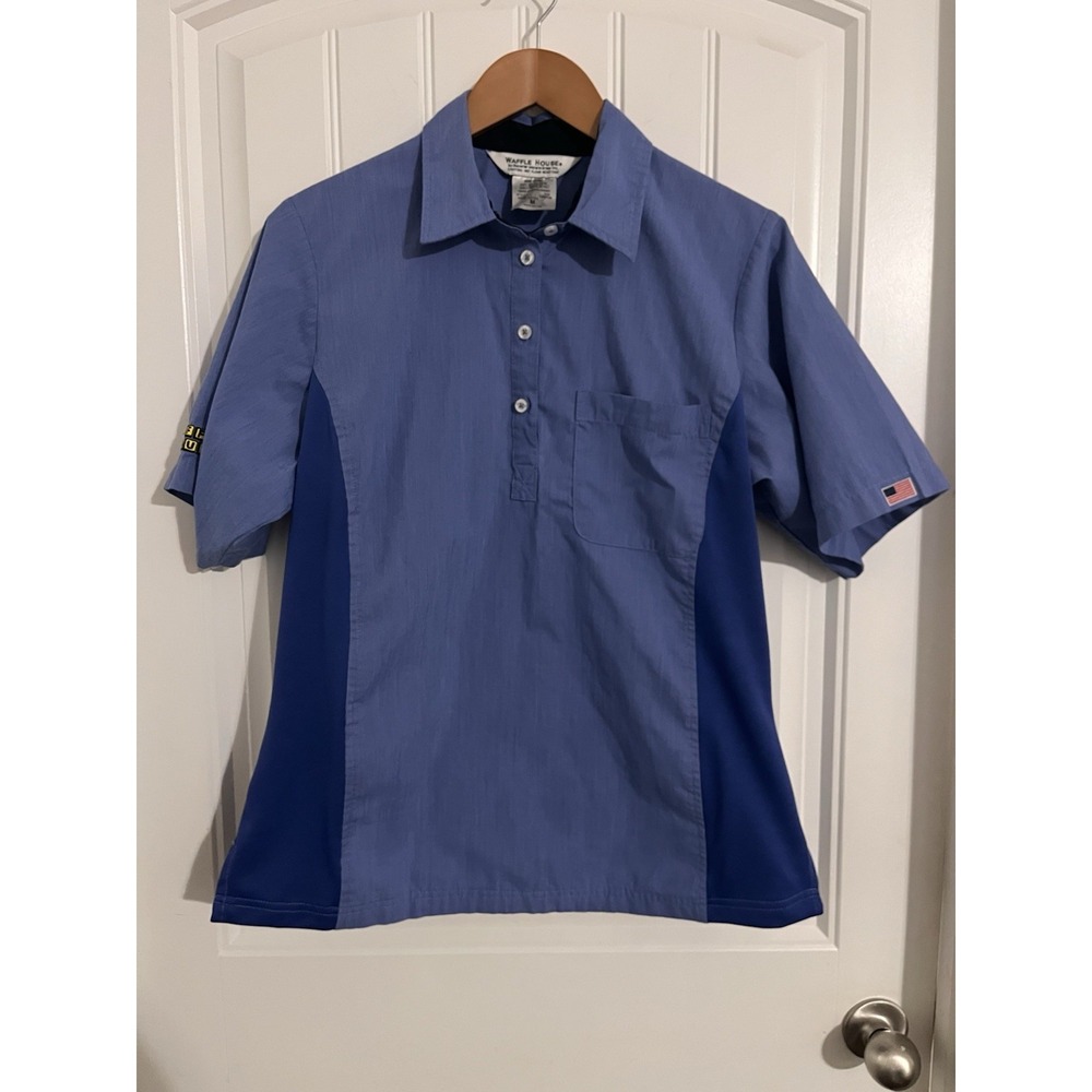 Waffle House Shirt Womens M Blue Polo Button Uniform Employee Work Restaurant‎